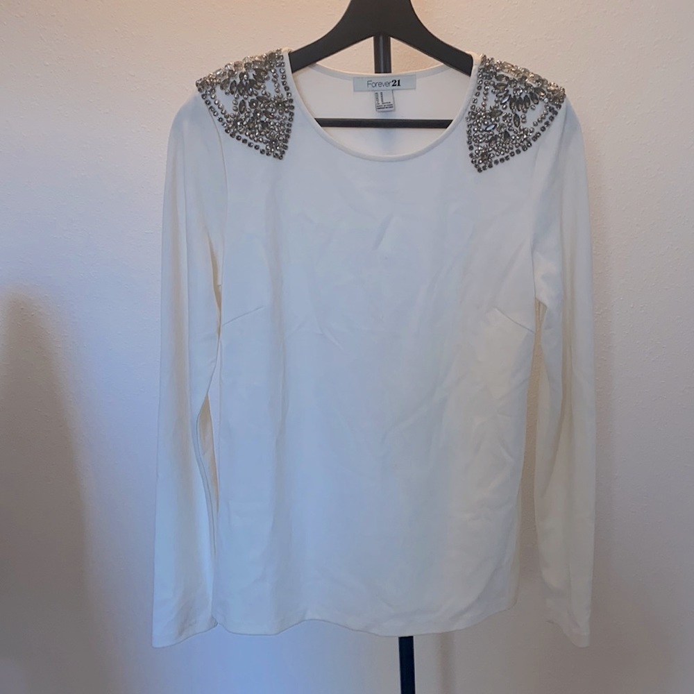 Long sleeve top with embellished jeweled shoulders